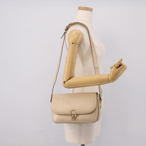 CELINE Shoulder Bag Leather Ivory Gold Auth ep16002