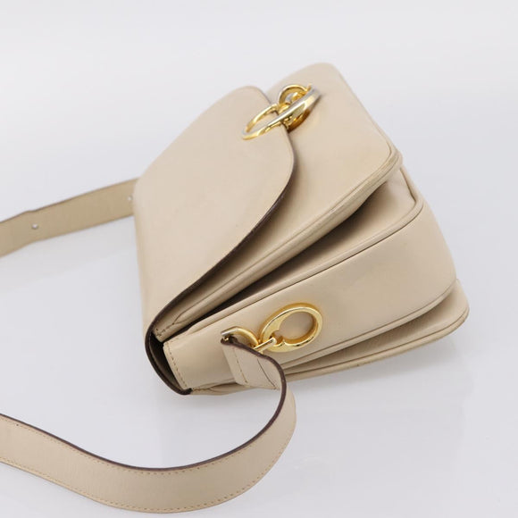 CELINE Shoulder Bag Leather Ivory Gold Auth ep16002