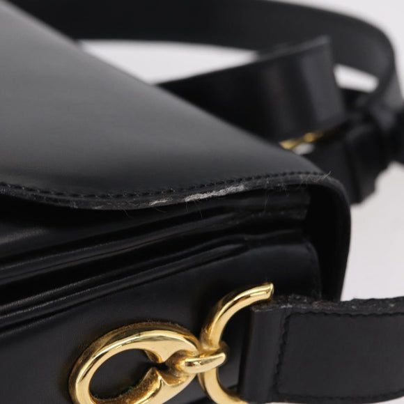 CELINE Shoulder Bag Leather Black Gold Auth ep16020A