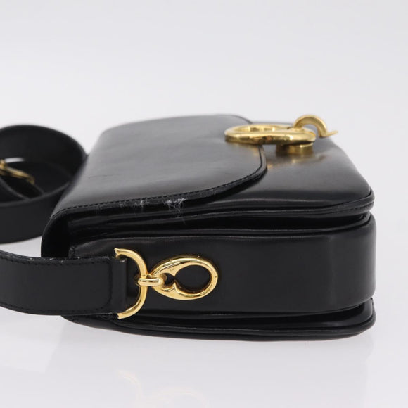 CELINE Shoulder Bag Leather Black Gold Auth ep16020A