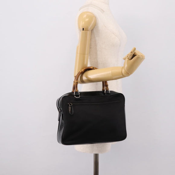 GUCCI Bamboo Hand Bag Nylon Black Silver 000 2040 0538 Auth ep16022