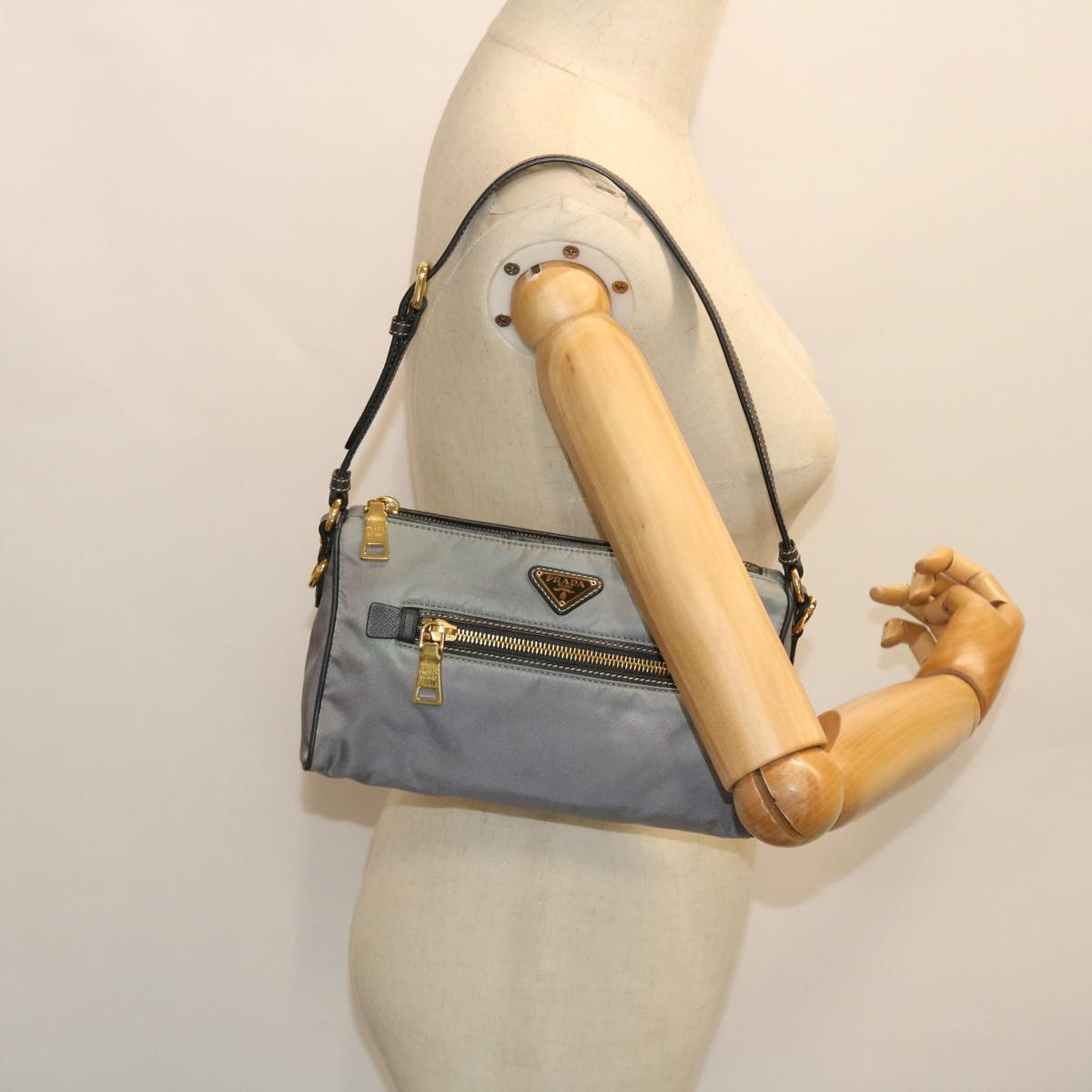 PRADA Shoulder Bag Nylon Gray Auth ep1604