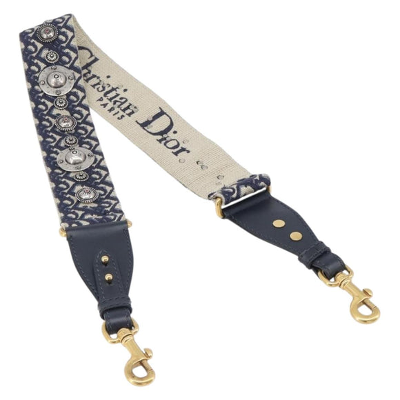 Christian Dior Trotter Canvas Strap 36.6"" Navy Gold Silver Auth ep16047