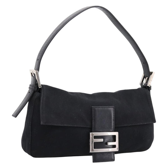 FENDI Mamma Baguette Shoulder Bag Cotton Jersey Black Silver 26424 Auth ep16064A