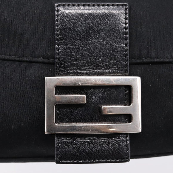FENDI Mamma Baguette Shoulder Bag Cotton Jersey Black Silver 26424 Auth ep16064A