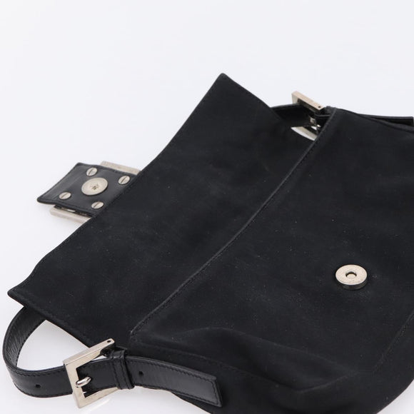 FENDI Mamma Baguette Shoulder Bag Cotton Jersey Black Silver 26424 Auth ep16064A