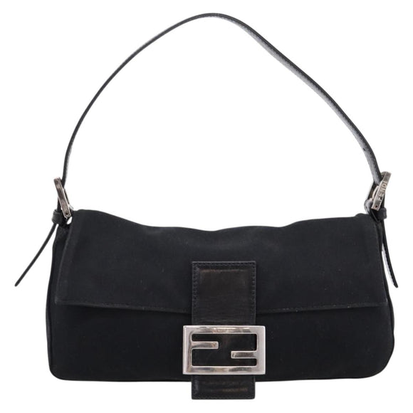 FENDI Mamma Baguette Shoulder Bag Cotton Jersey Black Silver 26424 Auth ep16064A