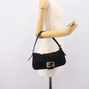 FENDI Mamma Baguette Shoulder Bag Cotton Jersey Black Silver 26424 Auth ep16064A-25