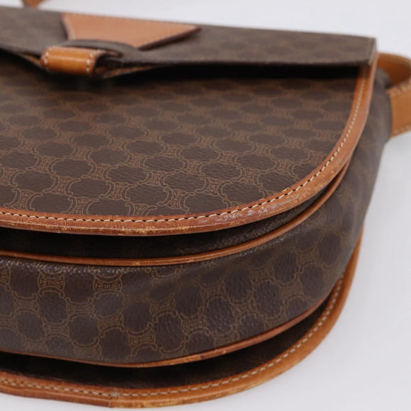 CELINE Macadam Canvas Shoulder Bag PVC Leather Brown Gold Auth ep16065