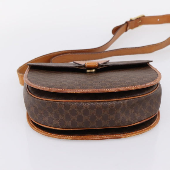CELINE Macadam Canvas Shoulder Bag PVC Leather Brown Gold Auth ep16065