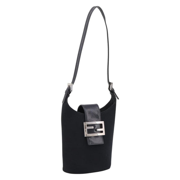 FENDI Mamma Baguette Shoulder Bag Cotton Jersey Black Silver Auth ep16070A