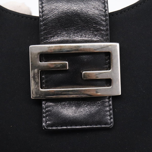 FENDI Mamma Baguette Shoulder Bag Cotton Jersey Black Silver Auth ep16070A