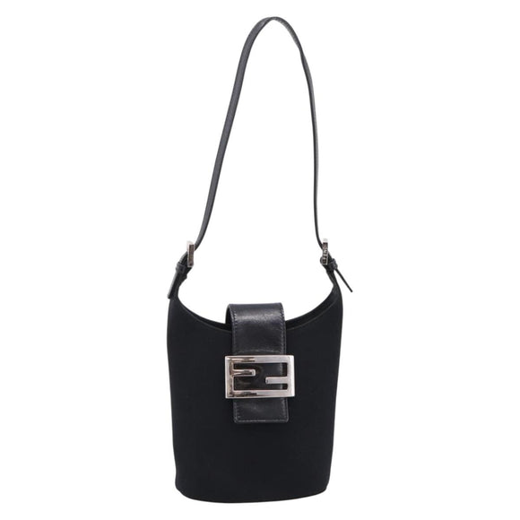 FENDI Mamma Baguette Shoulder Bag Cotton Jersey Black Silver Auth ep16070A