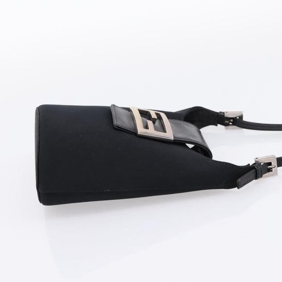 FENDI Mamma Baguette Shoulder Bag Cotton Jersey Black Silver Auth ep16070A