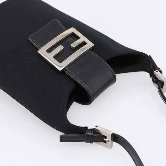 FENDI Mamma Baguette Shoulder Bag Cotton Jersey Black Silver Auth ep16070A
