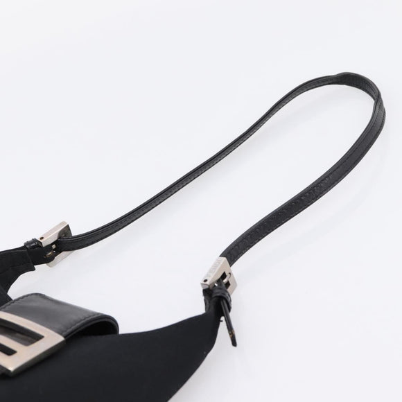 FENDI Mamma Baguette Shoulder Bag Cotton Jersey Black Silver Auth ep16070A
