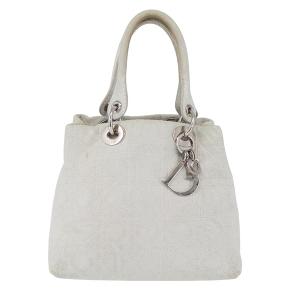 Christian Dior Lady Dior Canage Hand Bag Leather White Silver Auth ep16079