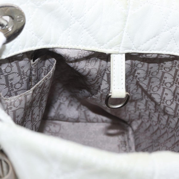 Christian Dior Lady Dior Canage Hand Bag Leather White Silver Auth ep16079