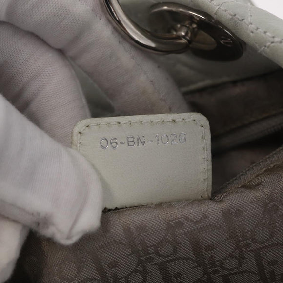 Christian Dior Lady Dior Canage Hand Bag Leather White Silver Auth ep16079