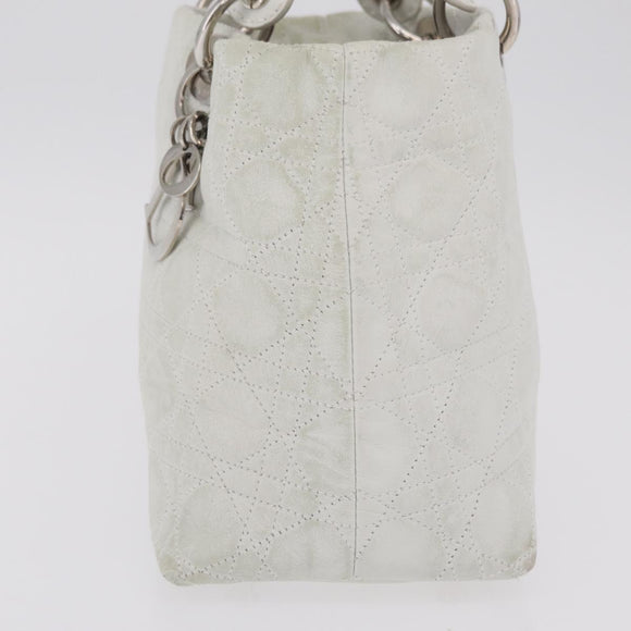 Christian Dior Lady Dior Canage Hand Bag Leather White Silver Auth ep16079