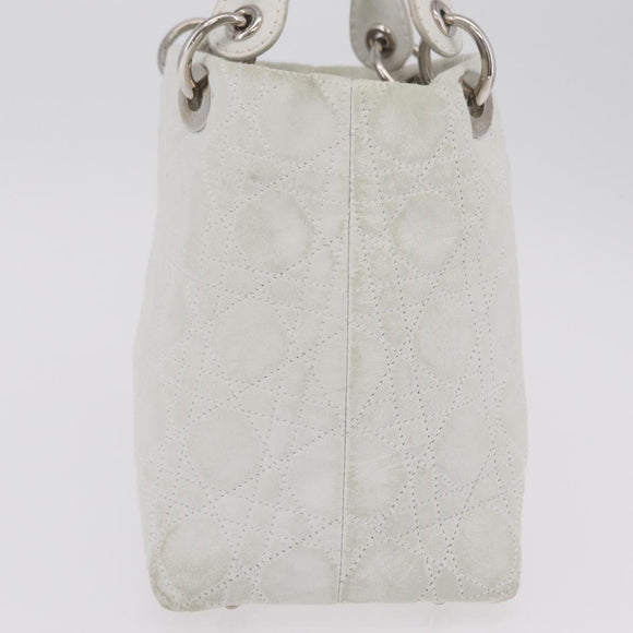 Christian Dior Lady Dior Canage Hand Bag Leather White Silver Auth ep16079