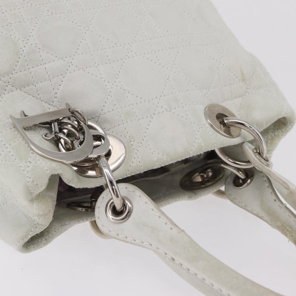 Christian Dior Lady Dior Canage Hand Bag Leather White Silver Auth ep16079