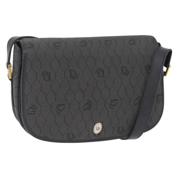 Christian Dior Honeycomb Canvas Shoulder Bag PVC Black Gold Auth ep16081A