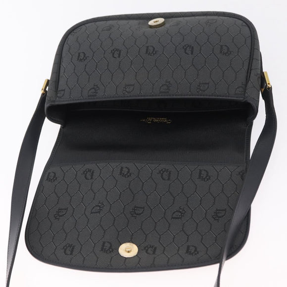 Christian Dior Honeycomb Canvas Shoulder Bag PVC Black Gold Auth ep16081A