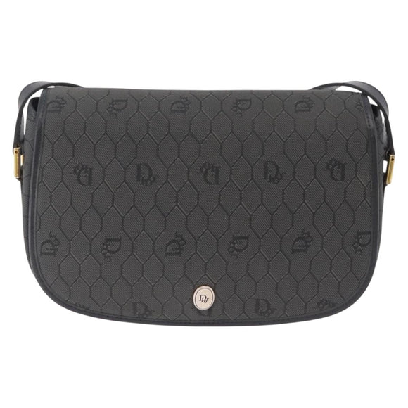 Christian Dior Honeycomb Canvas Shoulder Bag PVC Black Gold Auth ep16081A