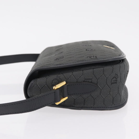 Christian Dior Honeycomb Canvas Shoulder Bag PVC Black Gold Auth ep16081A