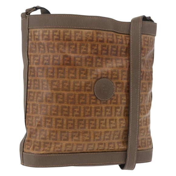 FENDI Zucchino Canvas Shoulder Bag PVC Beige Auth ep16083