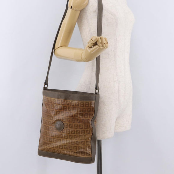 FENDI Zucchino Canvas Shoulder Bag PVC Beige Auth ep16083