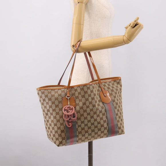 GUCCI GG Canvas Tote Bag Beige Gold 211970 Auth ep16087
