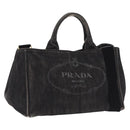 PRADA Canapa MM Hand Bag Canvas 2way Black Gold Auth ep16090-1
