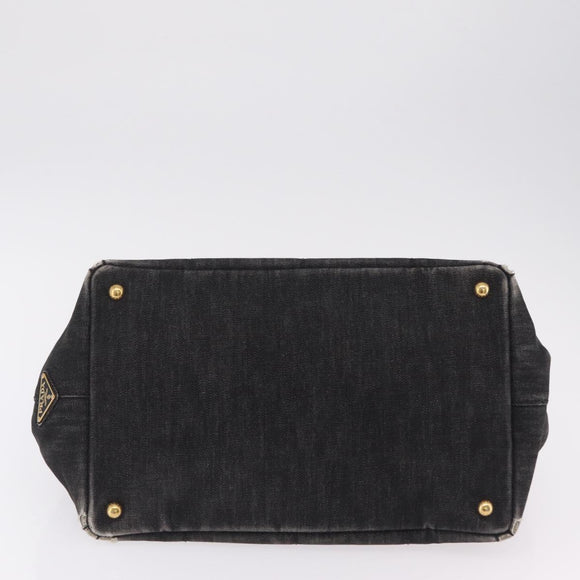 PRADA Canapa MM Hand Bag Canvas 2way Black Gold Auth ep16090