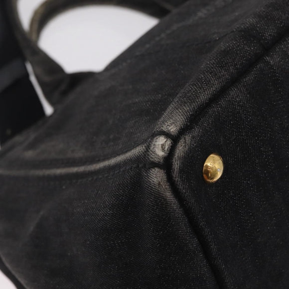 PRADA Canapa MM Hand Bag Canvas 2way Black Gold Auth ep16090