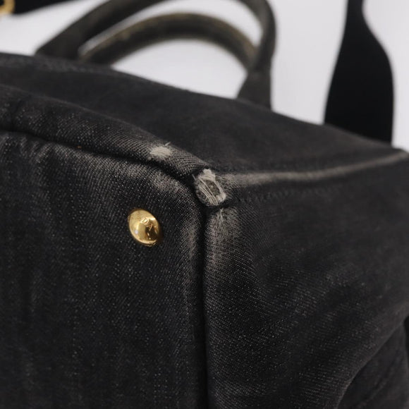 PRADA Canapa MM Hand Bag Canvas 2way Black Gold Auth ep16090