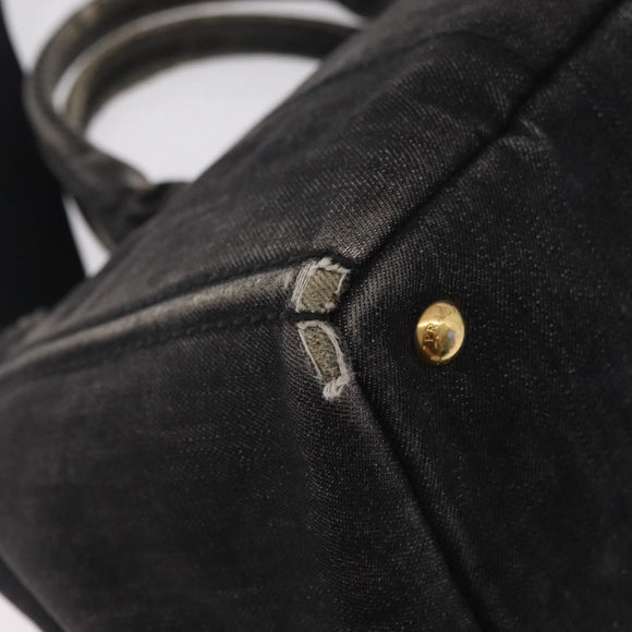 PRADA Canapa MM Hand Bag Canvas 2way Black Gold Auth ep16090