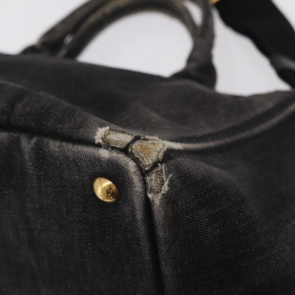 PRADA Canapa MM Hand Bag Canvas 2way Black Gold Auth ep16090