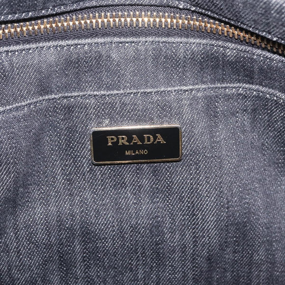 PRADA Canapa MM Hand Bag Canvas 2way Black Gold Auth ep16090