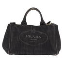 PRADA Canapa MM Hand Bag Canvas 2way Black Gold Auth ep16090-13