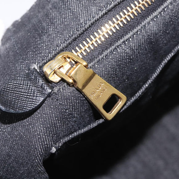 PRADA Canapa MM Hand Bag Canvas 2way Black Gold Auth ep16090