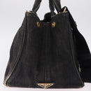 PRADA Canapa MM Hand Bag Canvas 2way Black Gold Auth ep16090-4