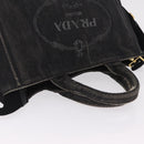 PRADA Canapa MM Hand Bag Canvas 2way Black Gold Auth ep16090-6