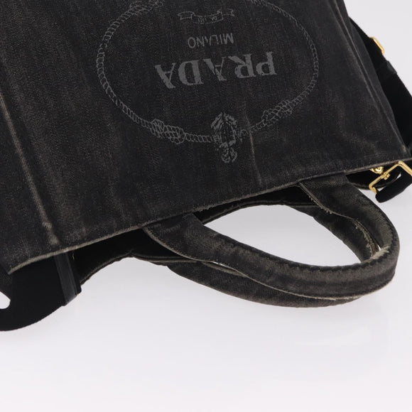 PRADA Canapa MM Hand Bag Canvas 2way Black Gold Auth ep16090