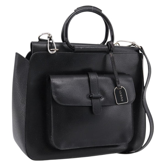 GUCCI Hand Bag Leather 2way Black Silver 000 2058 0307 5 Auth ep16094