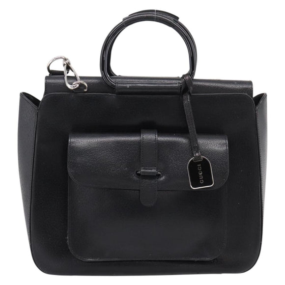 GUCCI Hand Bag Leather 2way Black Silver 000 2058 0307 5 Auth ep16094