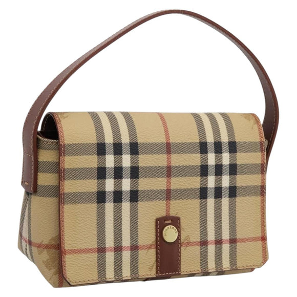 BURBERRY Nova Check Hand Bag PVC Beige Gold Auth ep16099V