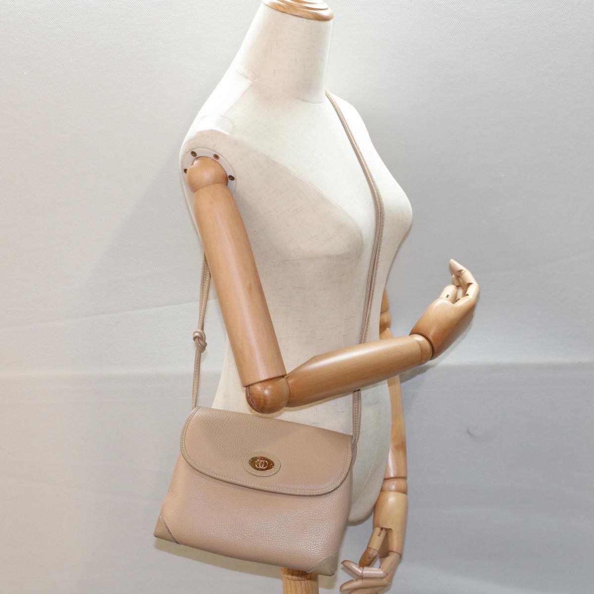 GUCCI Shoulder Bag Leather Beige Auth ep1610