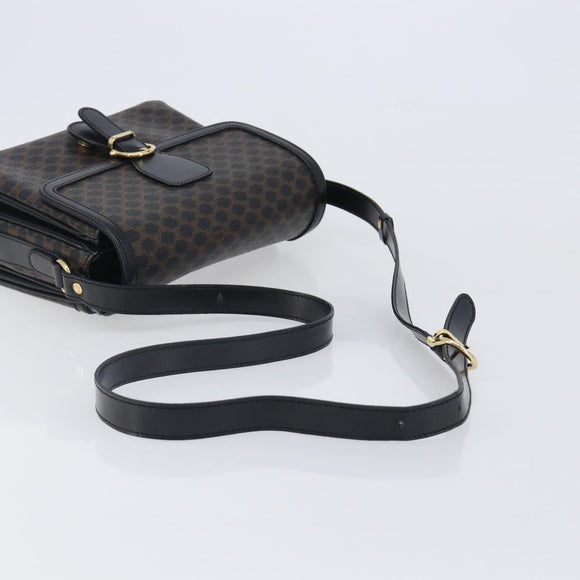 CELINE Macadam Canvas Shoulder Bag PVC Leather Black Gold Auth ep16100